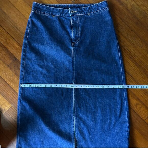 Y2K GAP Dark Wash Denim Maxi Skirt Stretch Size 8 Front Slit High Waist - Picture 6 of 14
